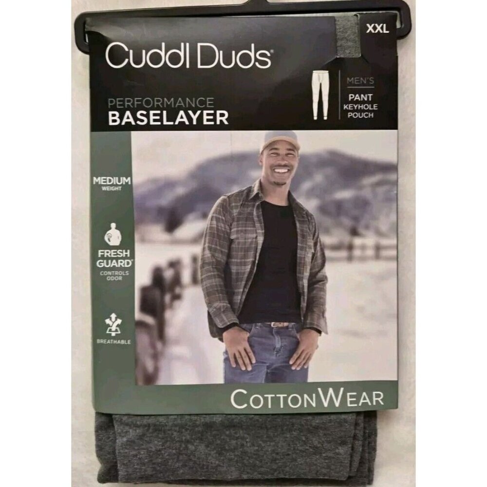 Mens Cuddl Duds Midweight Cottonwear Performance Base Layer Pants Grey Size XXL